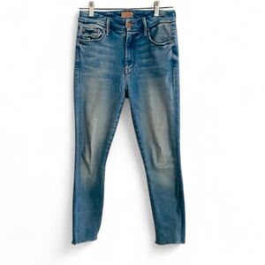 MOTHER HIGH WAISTED LOOKER ANKLE FRAY DENIM JEANS LIGHT BLUE SIZE 25 STRECH